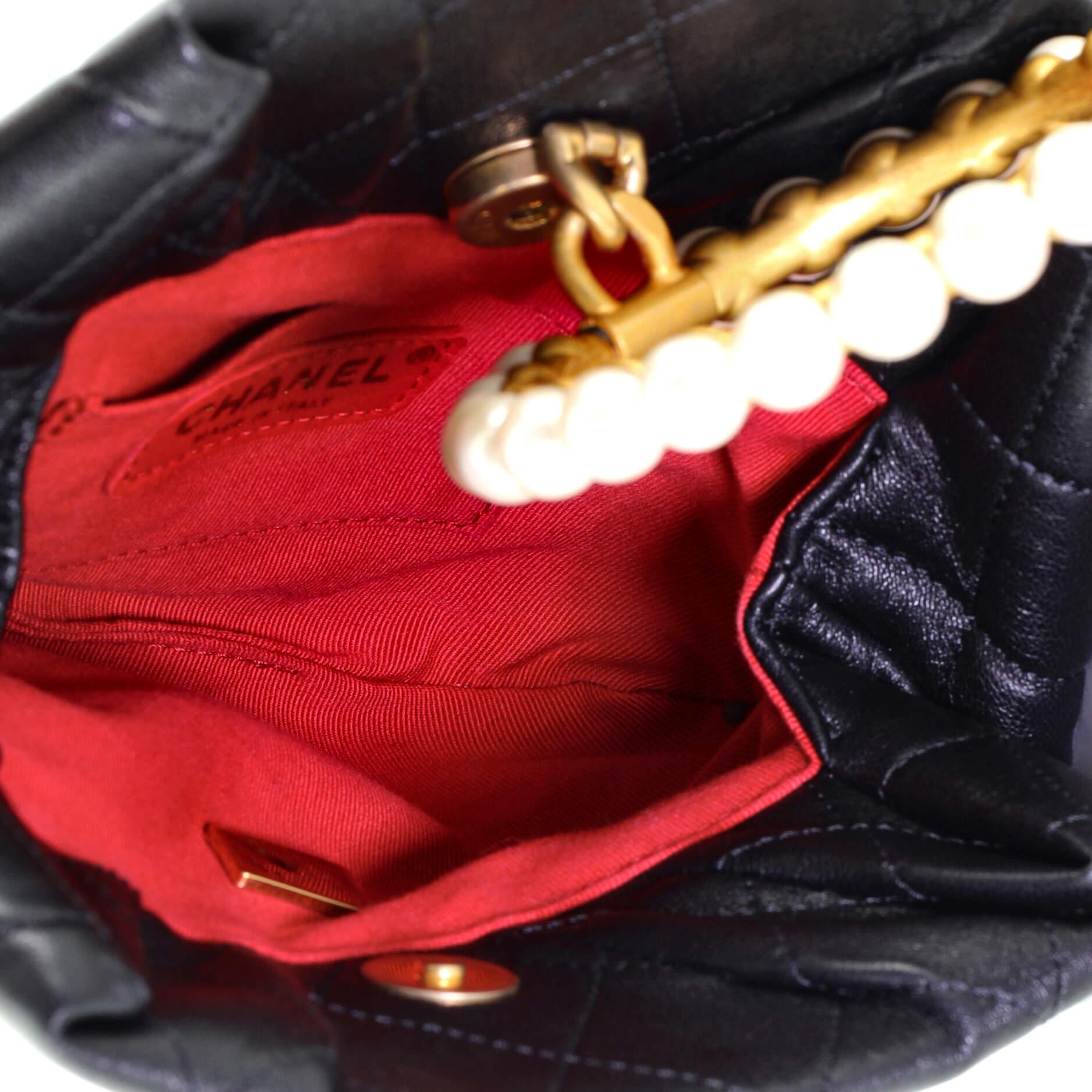 Black Chanel Pearl Handle Clutch Quilted Lambskin