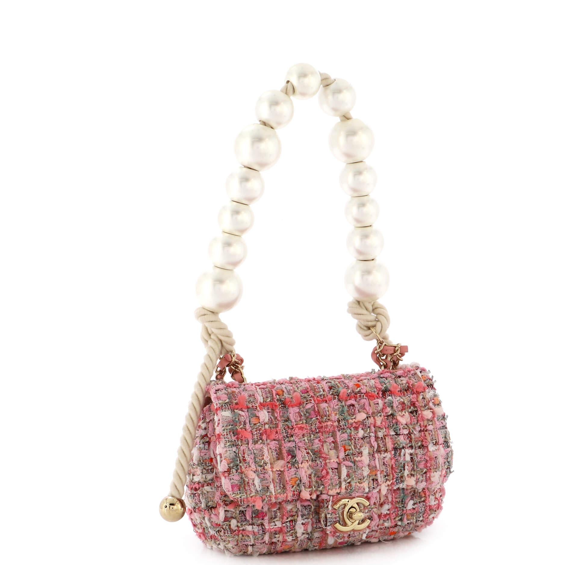 Chanel Pearl Handle Flap Bag Quilted Tweed Mini In Good Condition In NY, NY