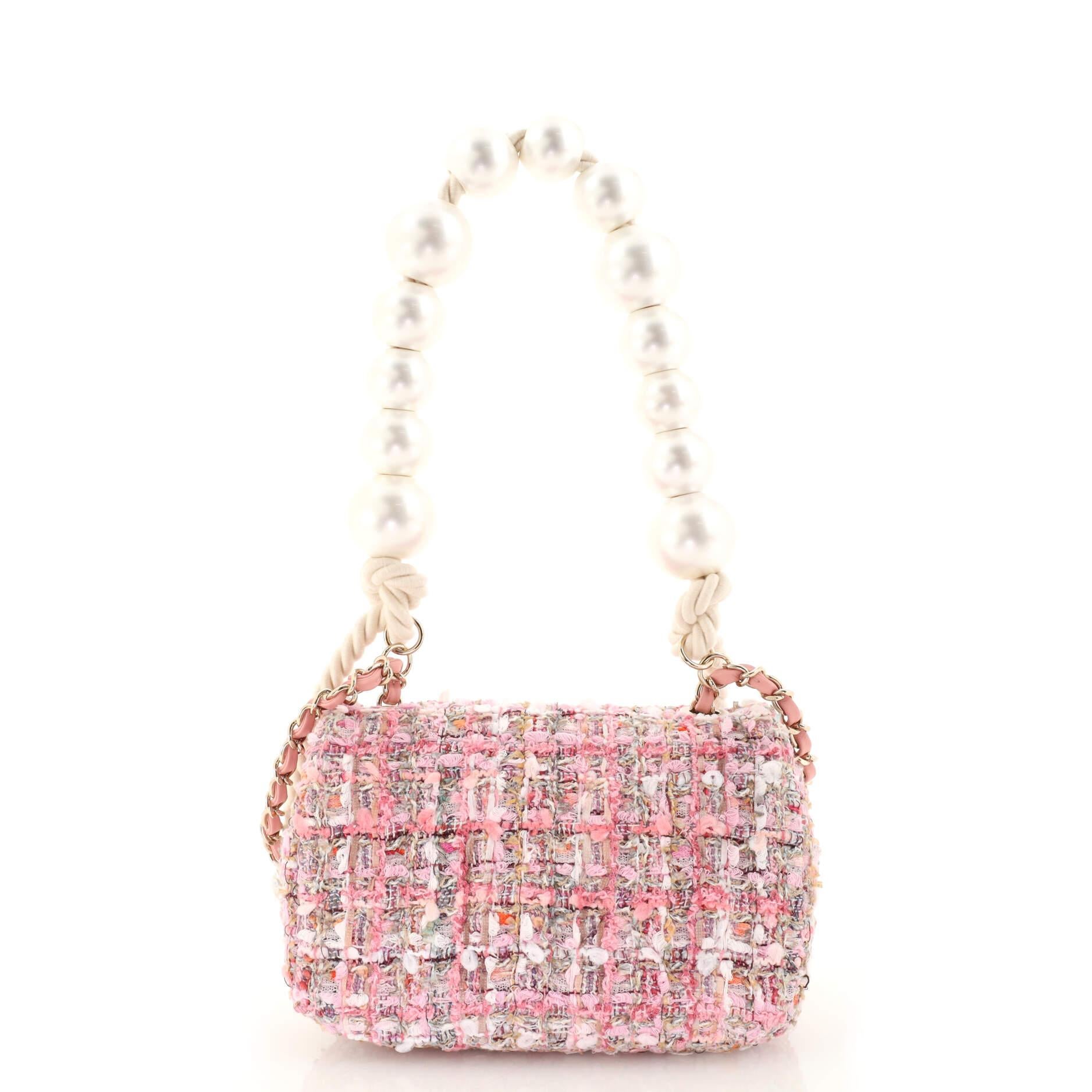 Chanel Pearl Handle Flap Bag Tweed Mini In Good Condition In NY, NY