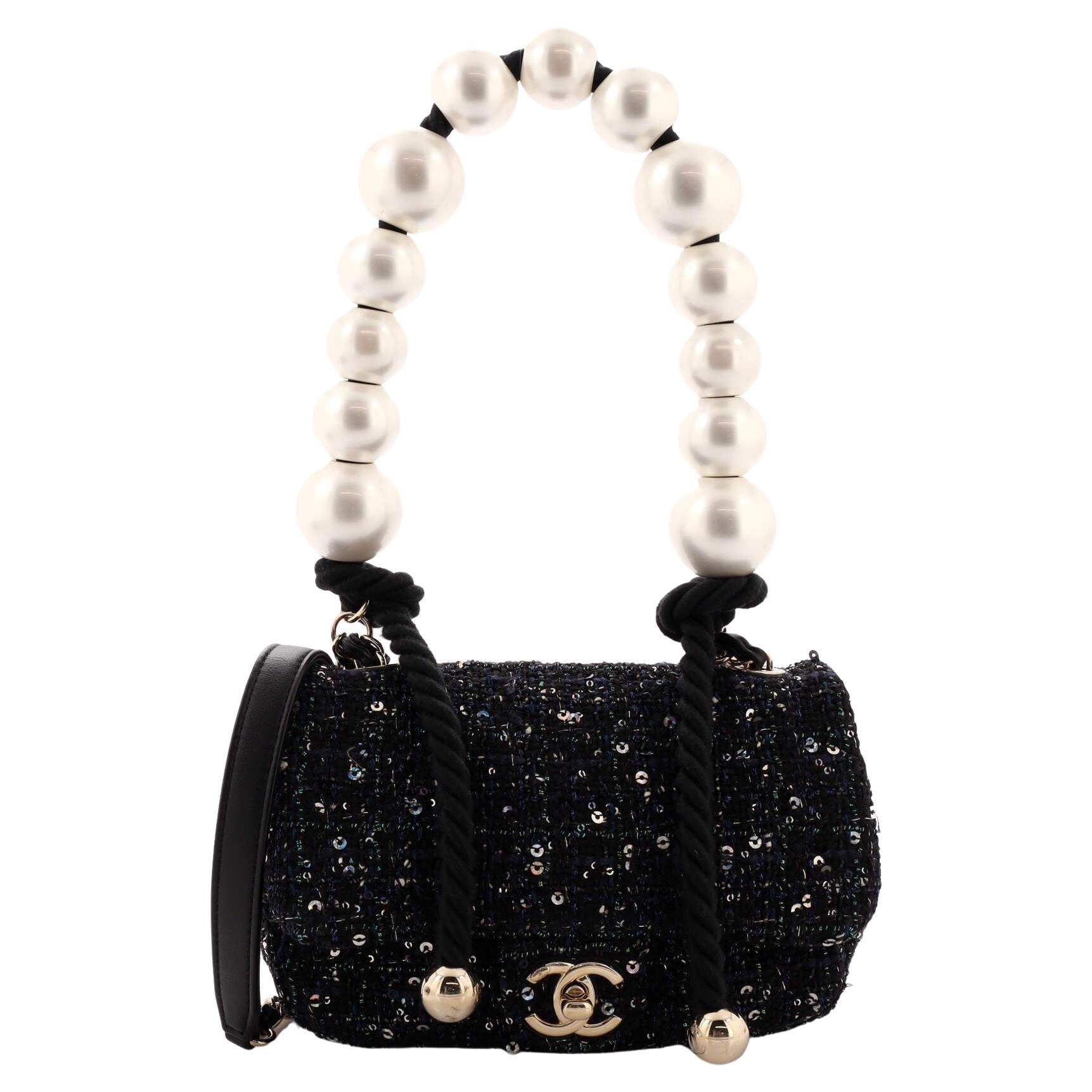 Chanel Pearl Handle Flap Bag Tweed Mini