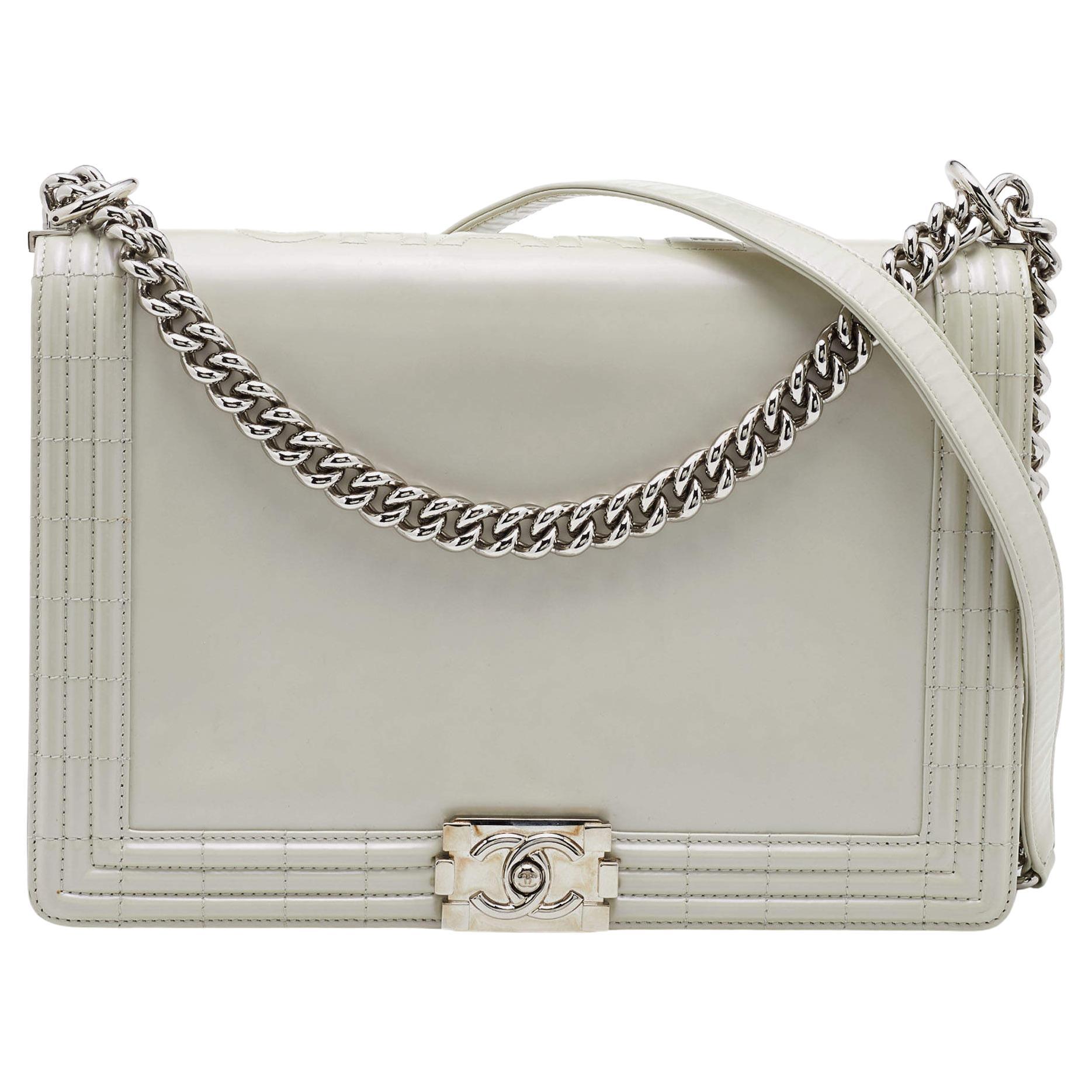 Chanel Pearl Iridescent Glazed Leather Large Reverso Boy Flap Bag