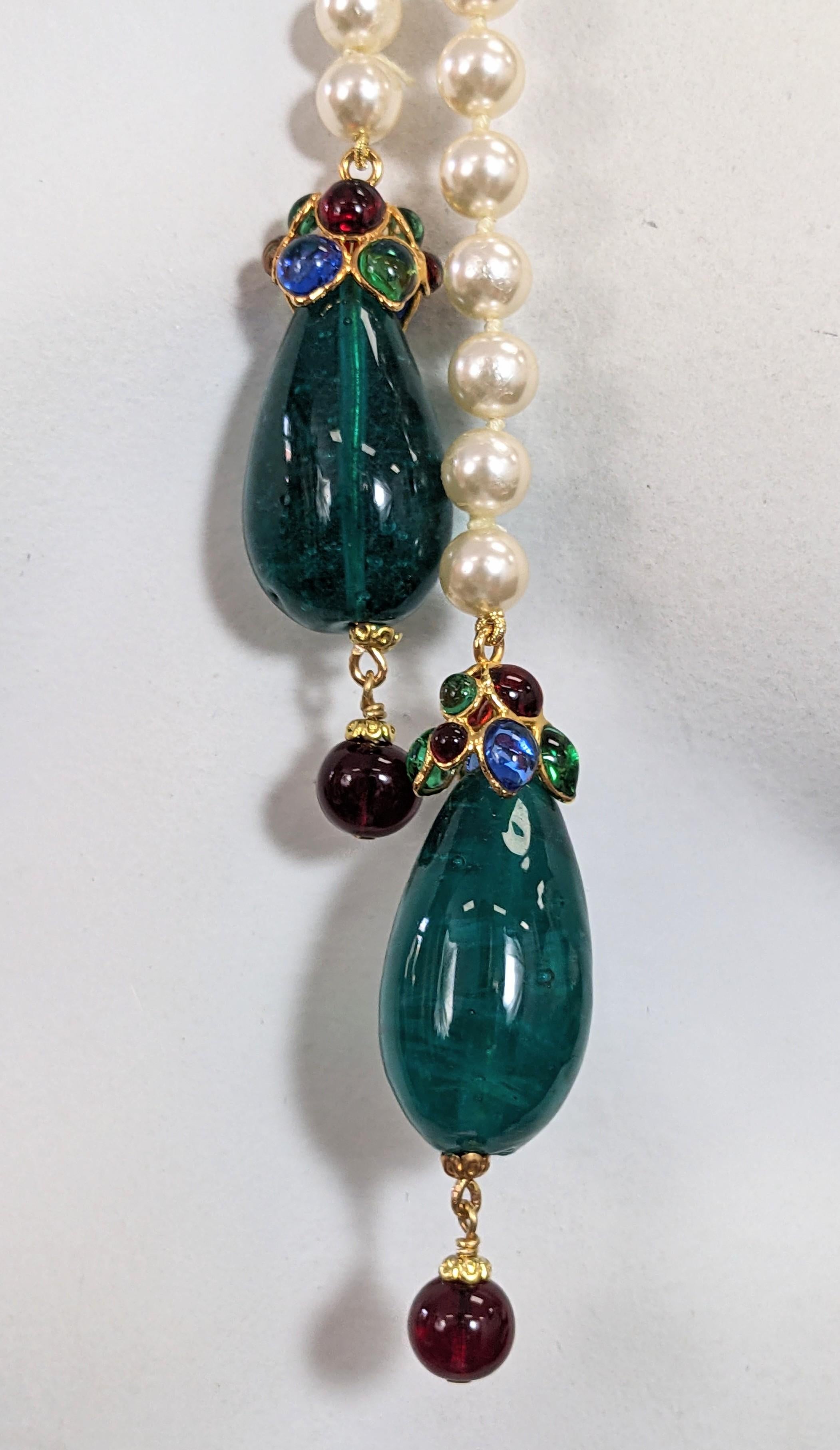Lariat di perle Chanel con gocce di paté de verre, Maison Gripoix in vendita 7