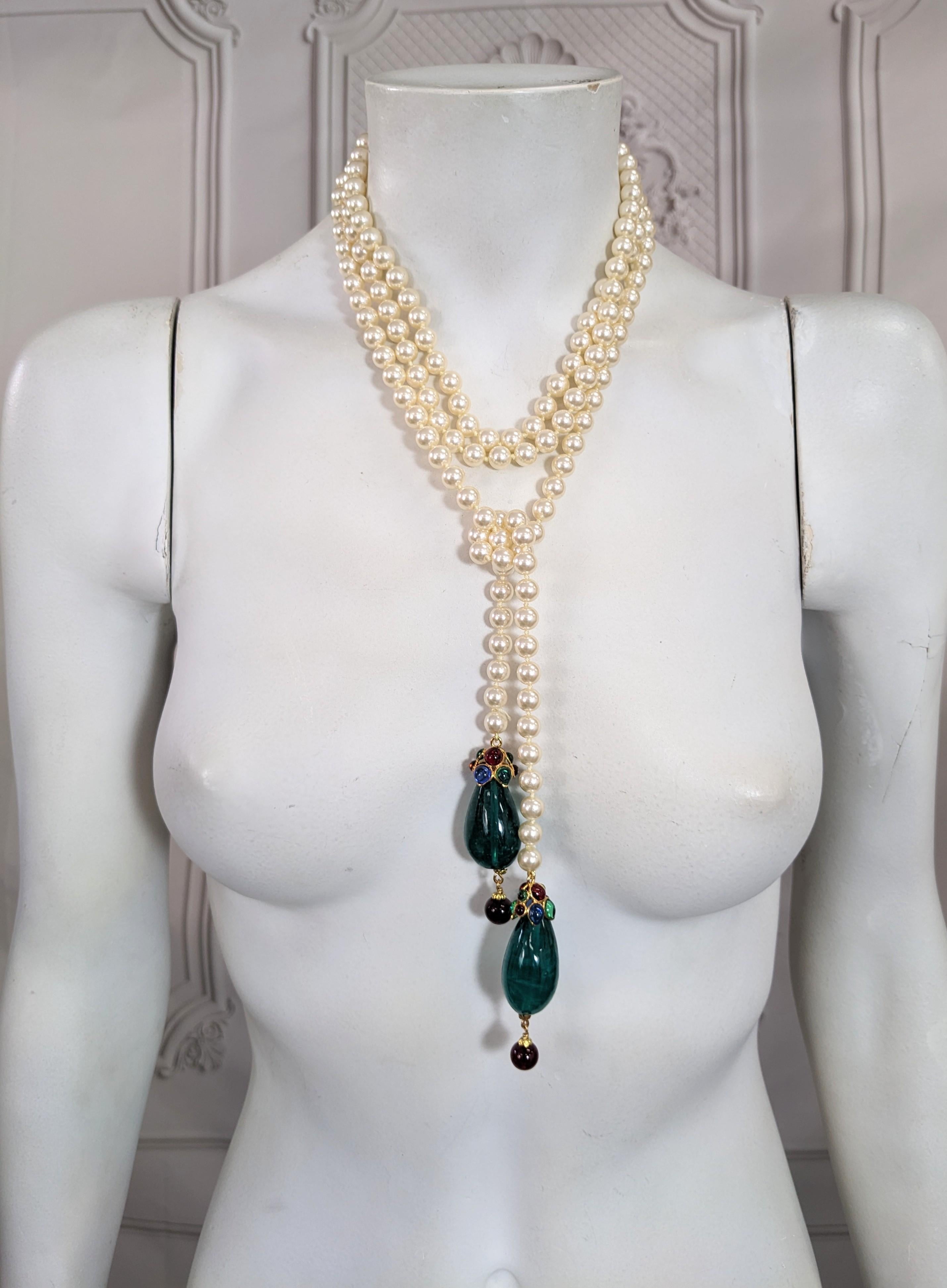 Lariat di perle Chanel con gocce di paté de verre, Maison Gripoix in vendita 5