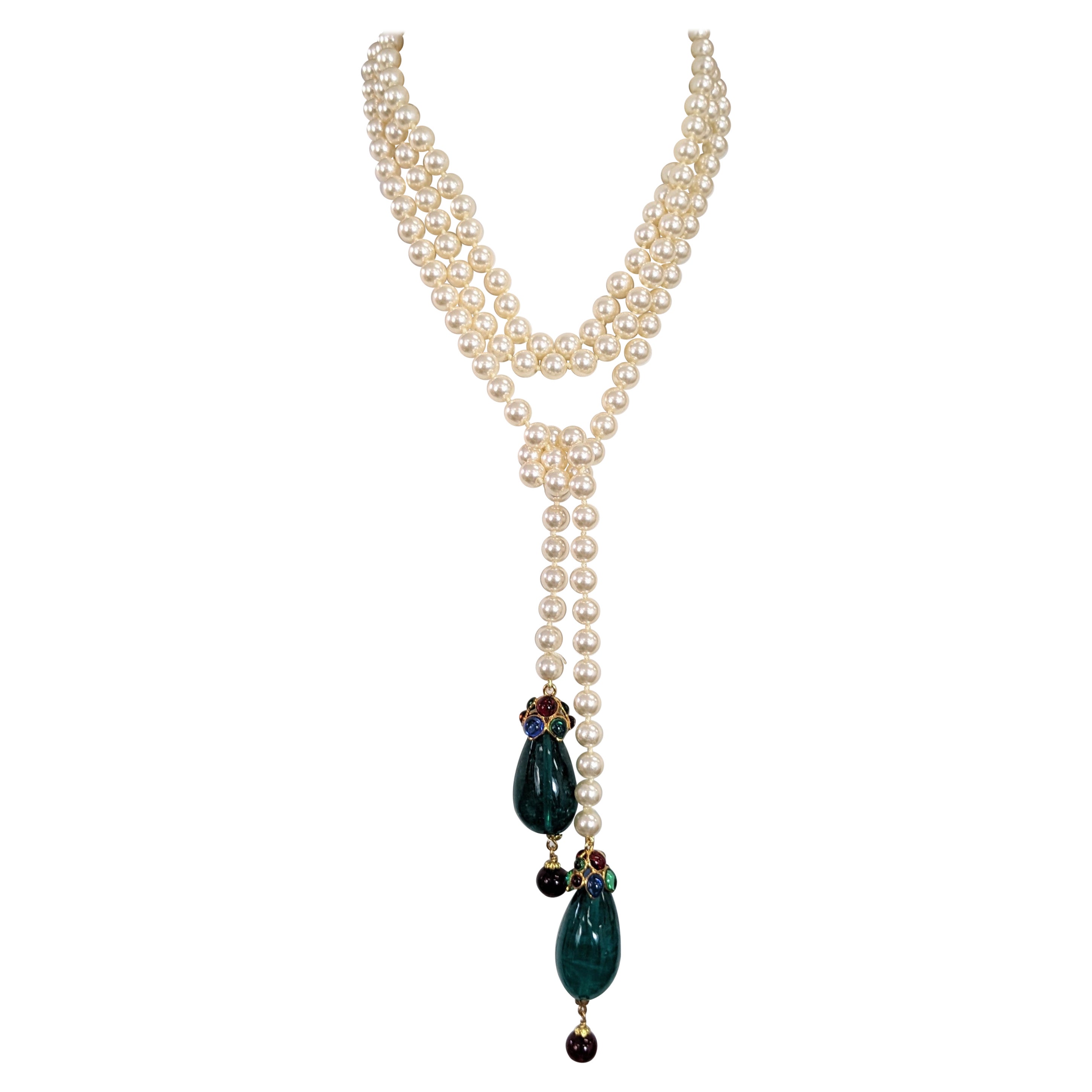 Lariat di perle Chanel con gocce di paté de verre, Maison Gripoix in vendita