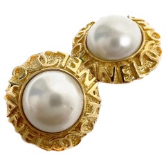 Vintage Chanel Pearl Logo Clip On Earrings (1980s)