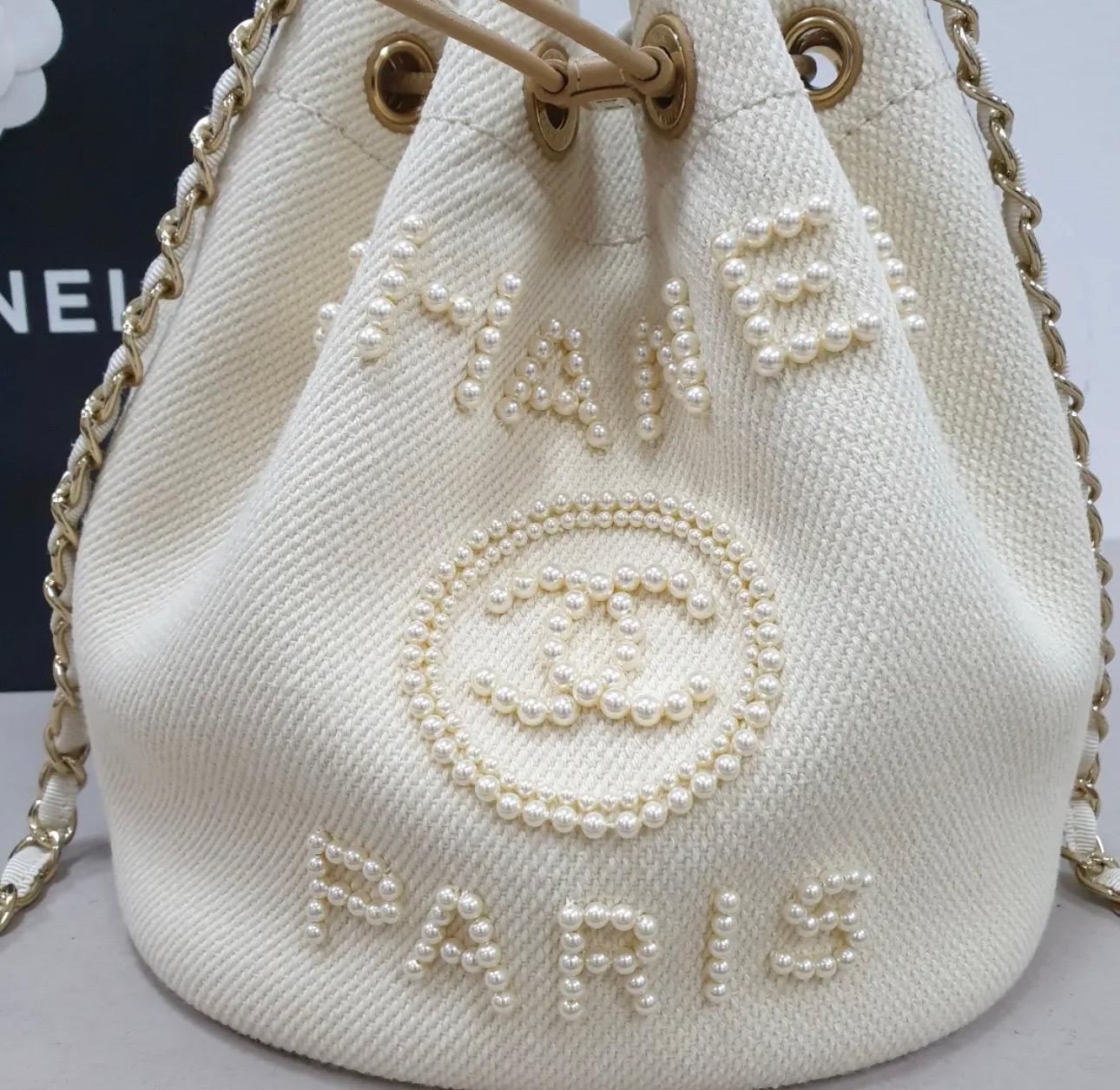Beige Chanel Pearl Logo Deauville Bag