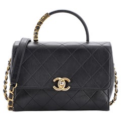 Chanel Pearl Logo Top Handle Flap Bag Quilted Lambskin at 1stDibs