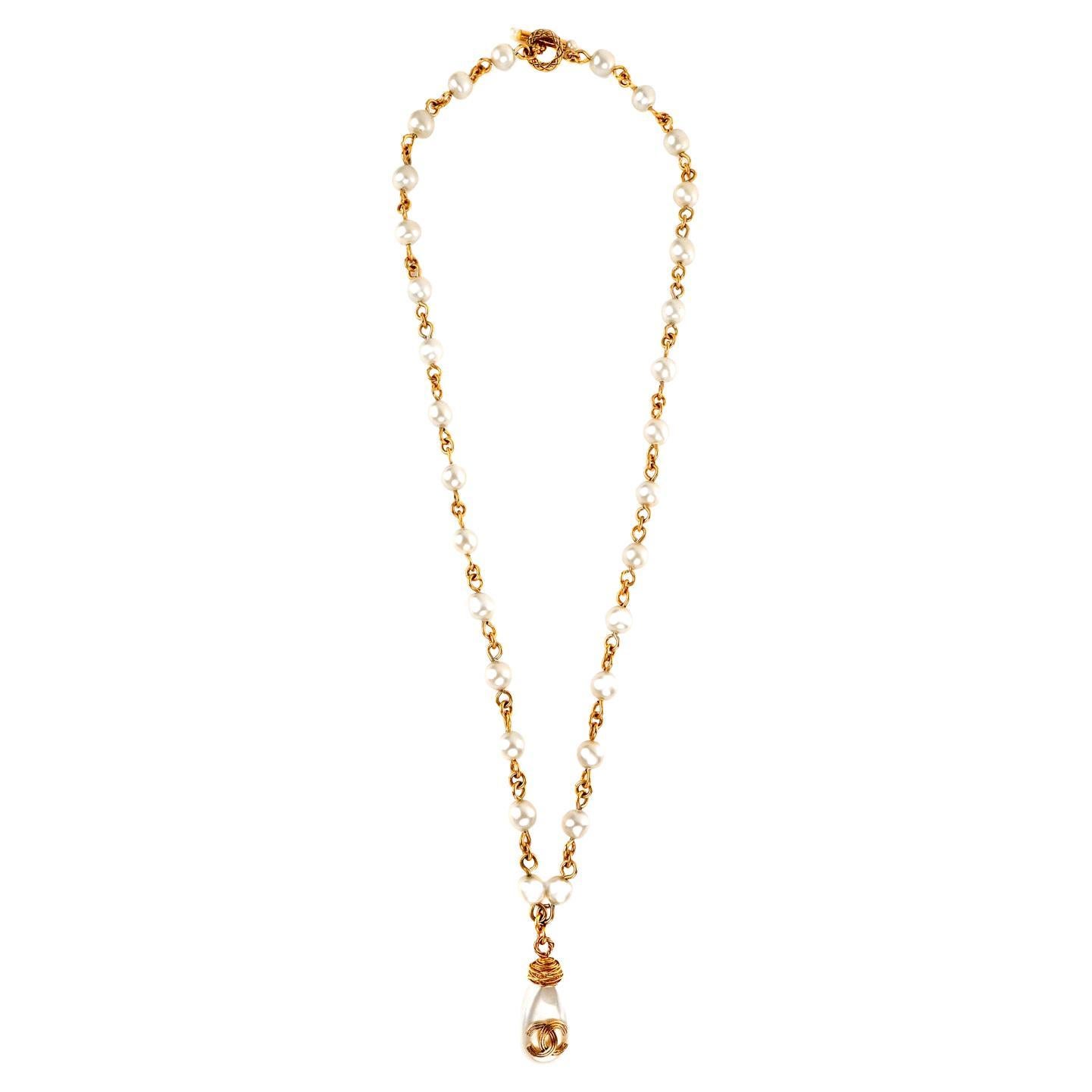 Chanel Pearl Necklace with Large CC Pearl Charm