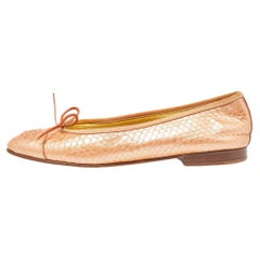 Chanel Pearl Orange Python CC Bow Ballet Flats Size 36.5