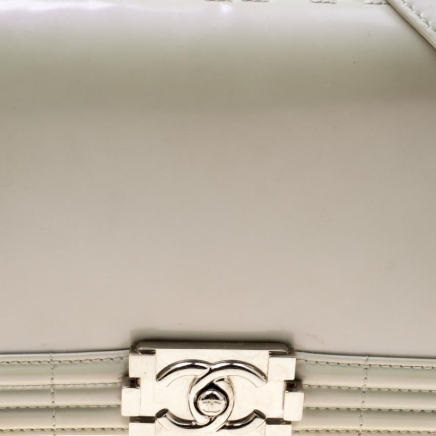 Chanel Pearl Patent Leather Medium Boy Flap Bag 5