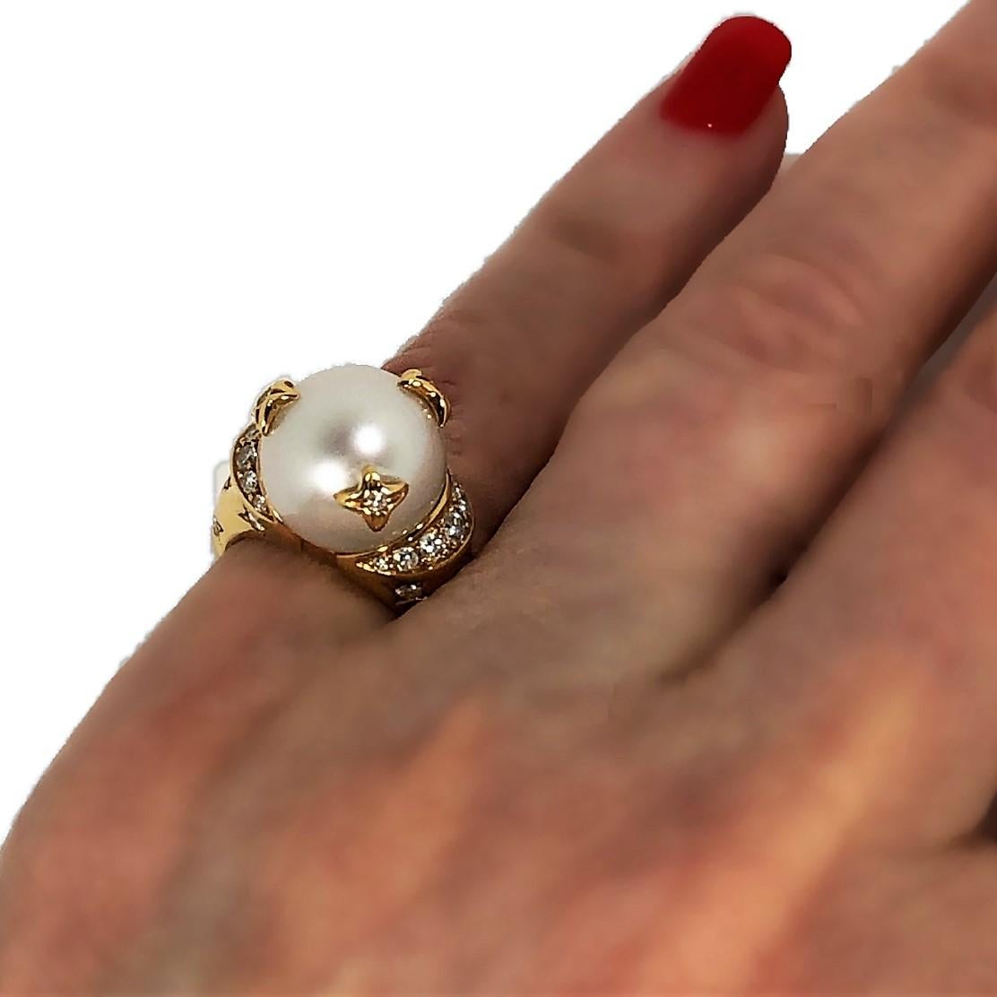 Chanel Pearl Ring with Diamond and Gold Stars 1
