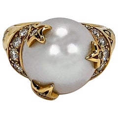 Chanel Pearl Ring with Diamond and Gold Stars