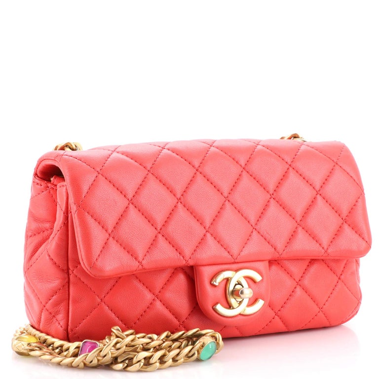Chanel Pearl Samba Resin Chain Square Flap Bag Quilted Lambskin