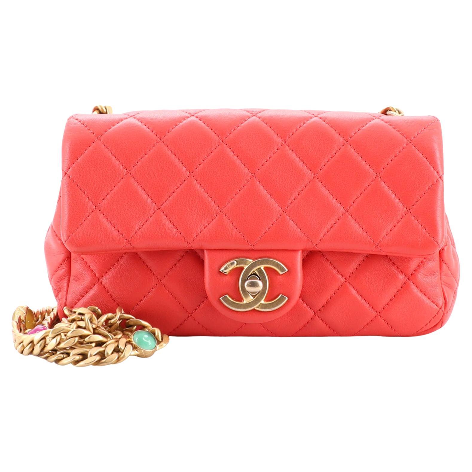 Chanel Pearl Samba Resin Chain Flap Bag Quilted Lambskin Mini at
