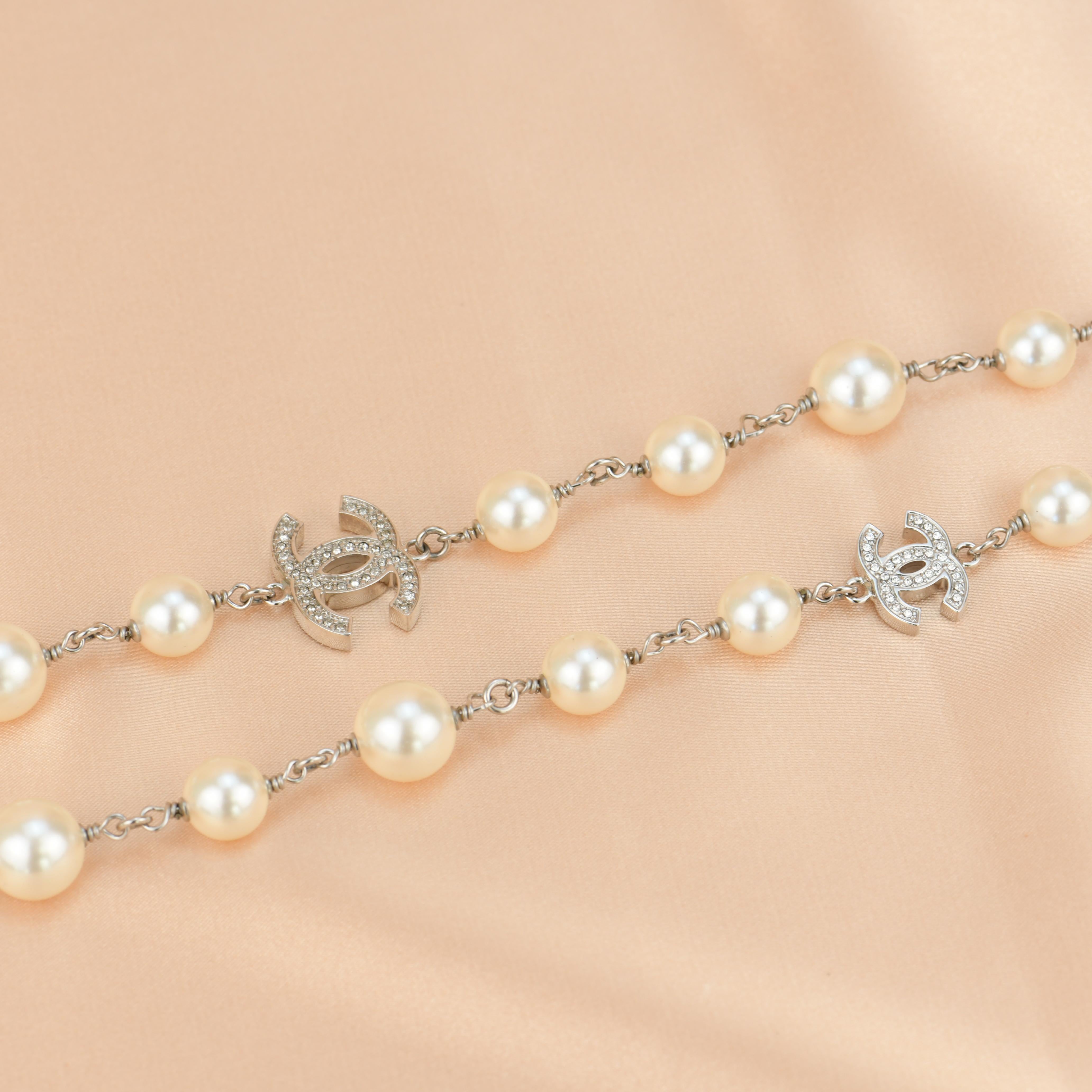 Chanel Pearl Sautoir Necklace with Five CC Logos 5