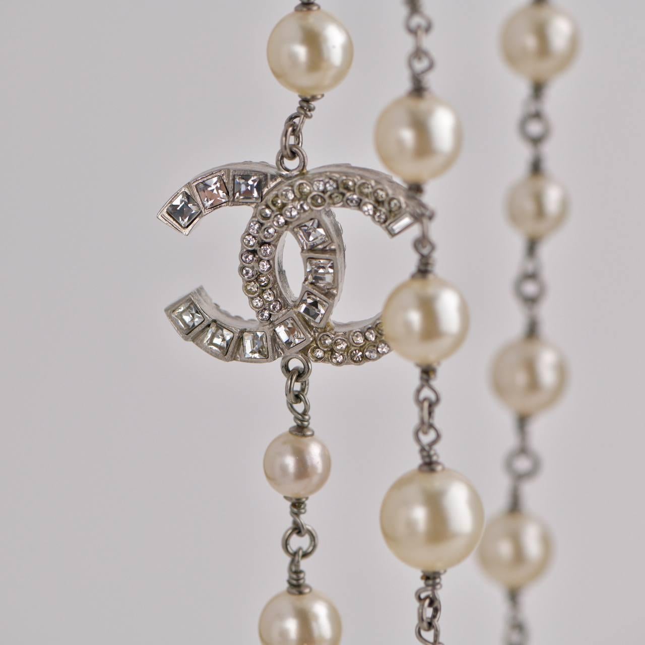 Chanel Pearl Sautoir Necklace with Three Big CC Logos 1