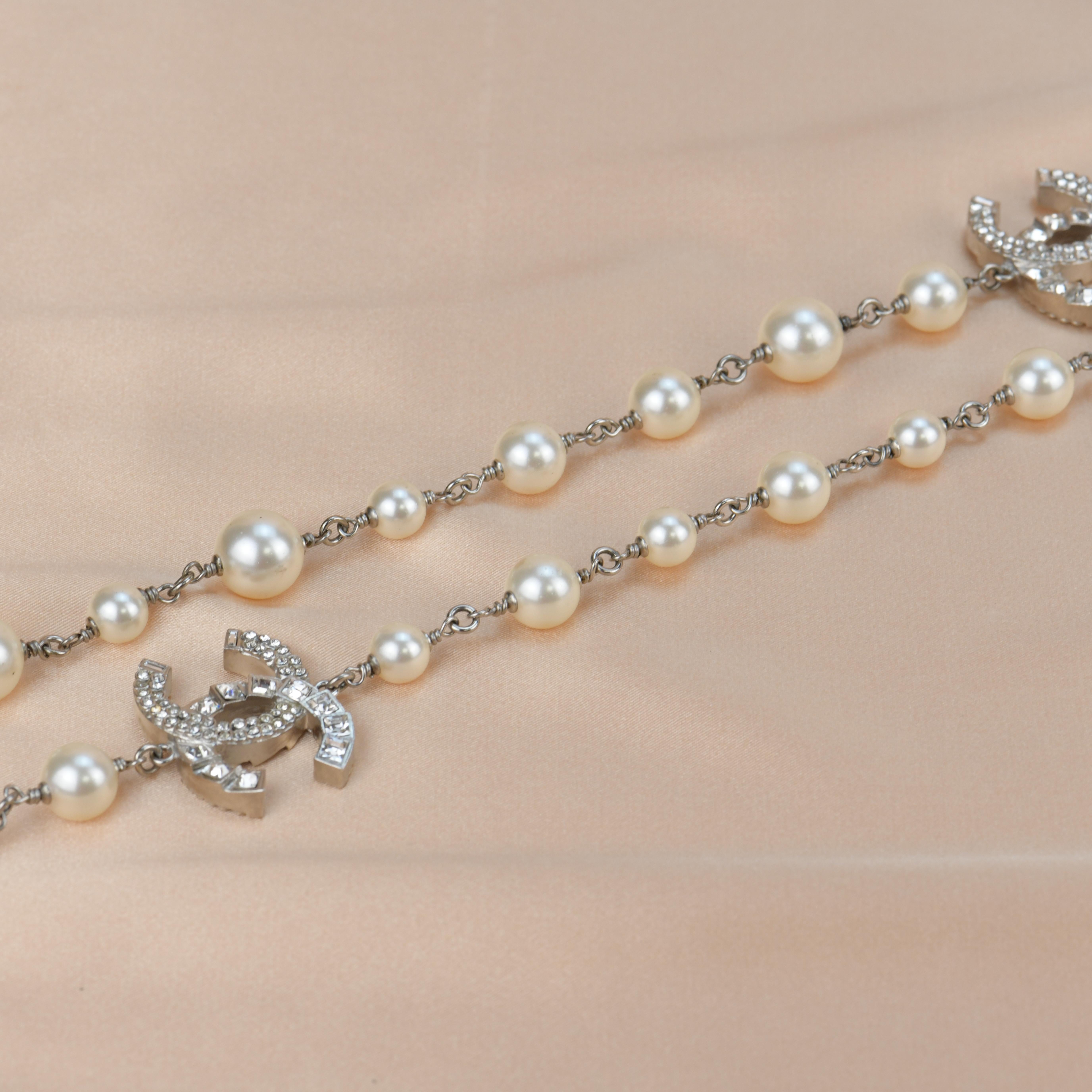 Chanel Pearl Sautoir Necklace with Three Big CC Logos 3