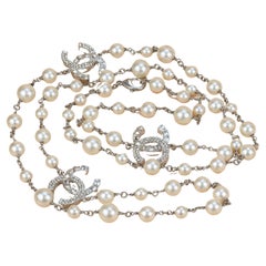 Chanel Pearl Sautoir Necklace with Three Big CC Logos