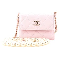Chanel Pearl Strap Card Holder on Chain Quilted Lambskin Mini