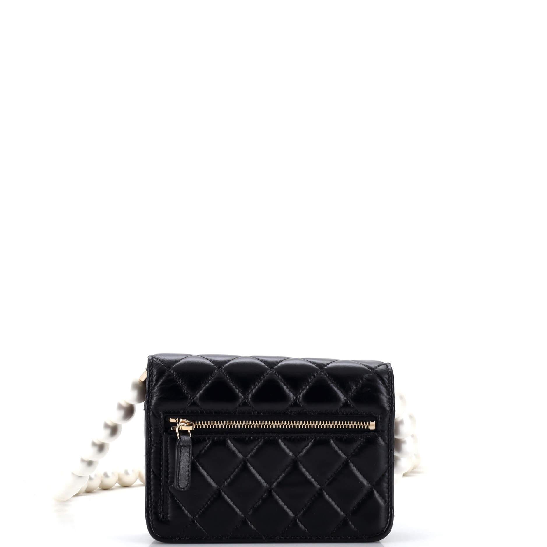 Chanel Pearl Strap CC Wallet on Chain Quilted Calfskin Mini In Good Condition In NY, NY
