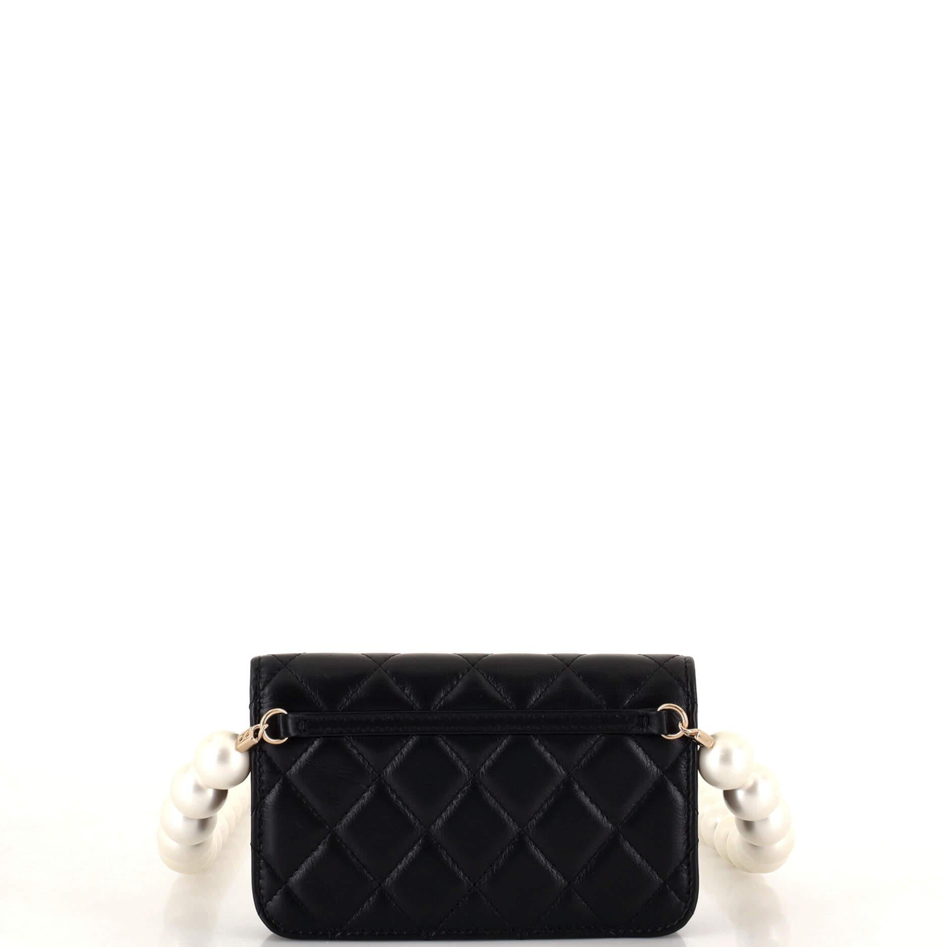 Women's Chanel Pearl Strap CC Wallet on Chain Quilted Calfskin Mini For Sale