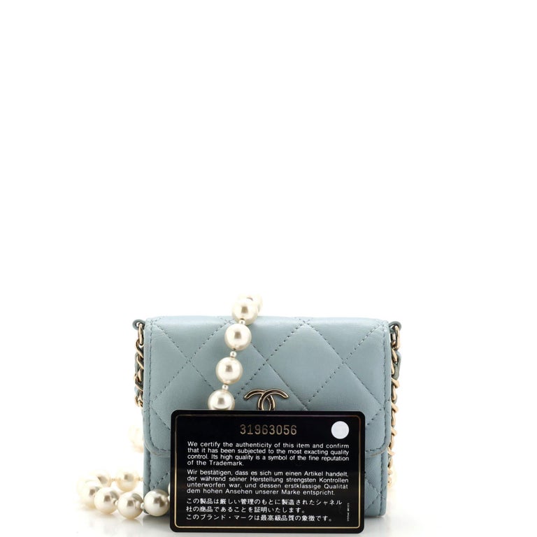 Chanel Pearl Strap Flap Card Holder with Chain Quilted Calfskin