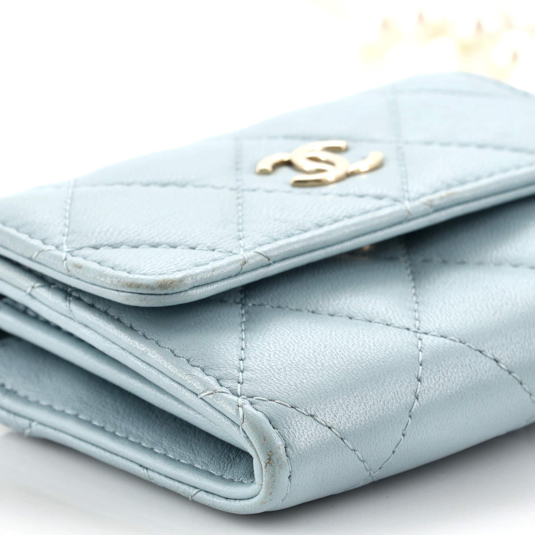 Chanel Pearl Strap Flap Card Holder with Chain Quilted Calfskin 1