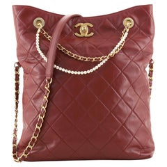 Chanel Pearl Strap Fold Over Shopping Tote Quilted Calfskin Medium