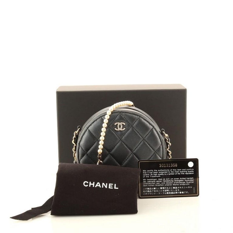 Chanel Pearl Strap Round Clutch with Chain Quilted Iridescent Lambskin
