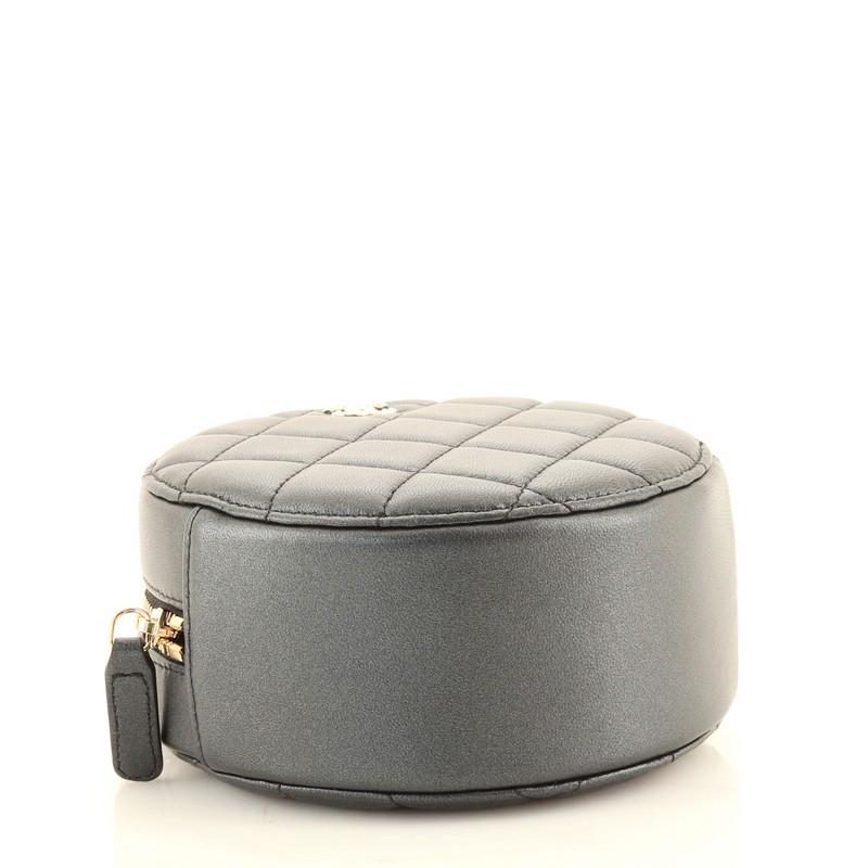 Gray Chanel Pearl Strap Round Clutch with Chain Quilted Iridescent Lambskin