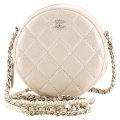 Chanel Pearl Strap Round Clutch with Chain Quilted Iridescent Lambskin
