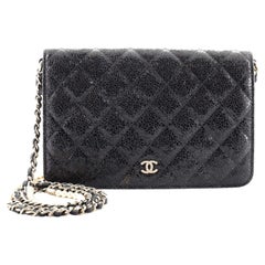 Chanel Pearl Strap Wallet on Chain Quilted Glazed Crackled Leather