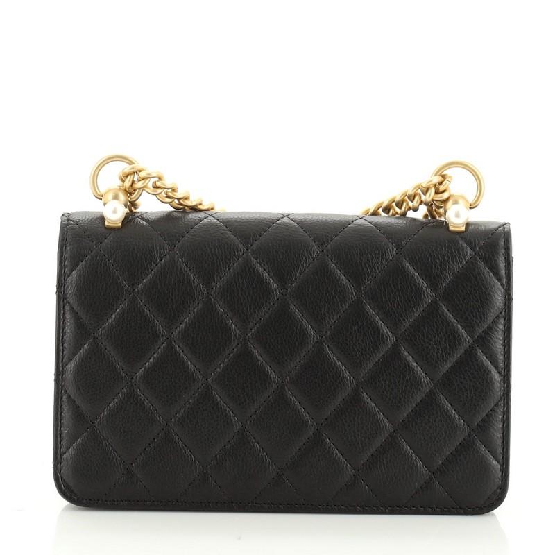 Black Chanel Pearl Wallet On Chain Quilted Goatskin