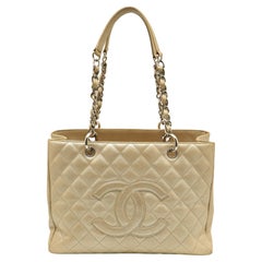 Chanel Pearl White Quilted Caviar Leather GST Shopper Tote