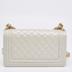 Chanel Pearl White Quilted Patent Leather Medium Boy Flap Bag