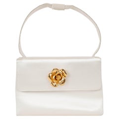 Vintage CHANEL pearl white satin 19997-1999 CAMELLIA Evening Bag