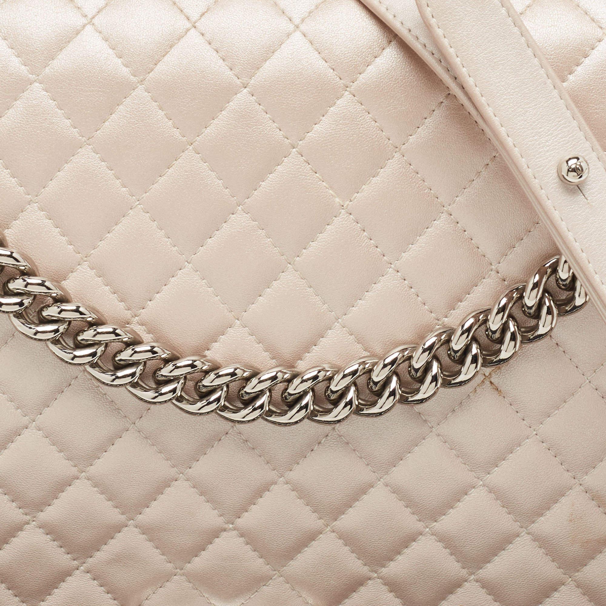 Chanel Pearl White Shimmer Quilted Leather Large Boy Flap Bag For Sale 4