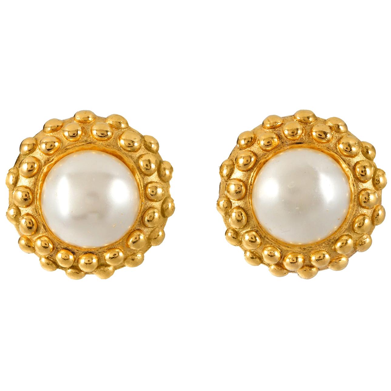 Chanel Pearl with Raised Dot Earrings