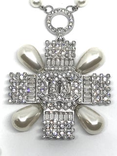 Chanel Pearl with Rhinestone Medallion Pendant Necklace