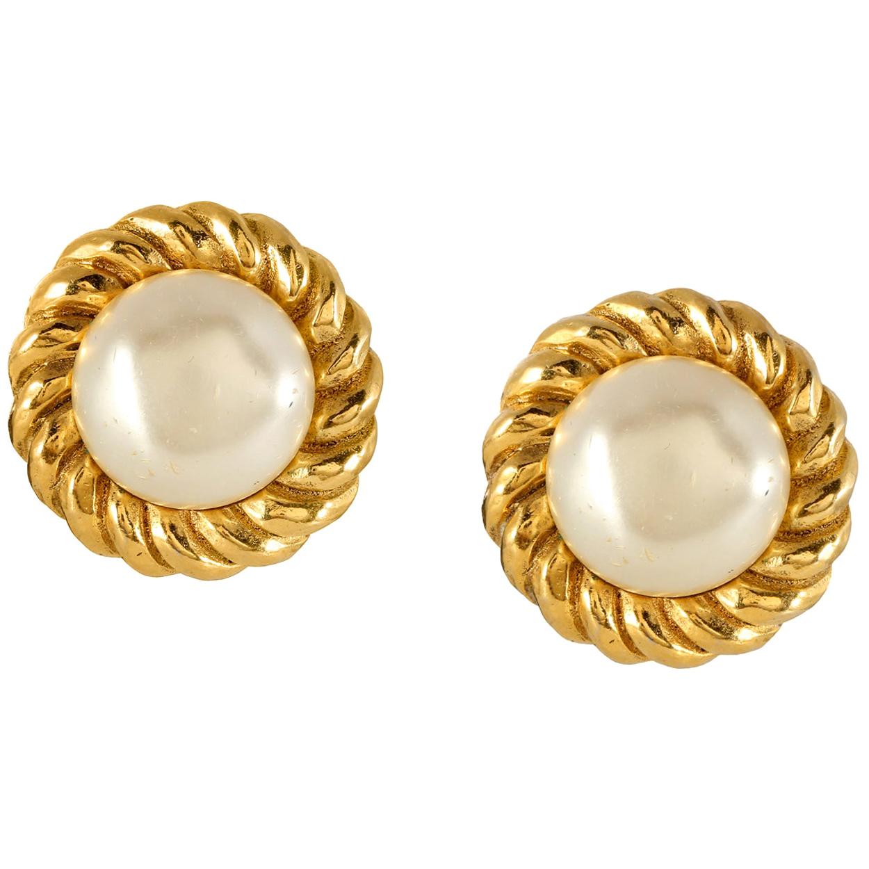 Chanel Pearl with Rope Surround Vintage Earrings