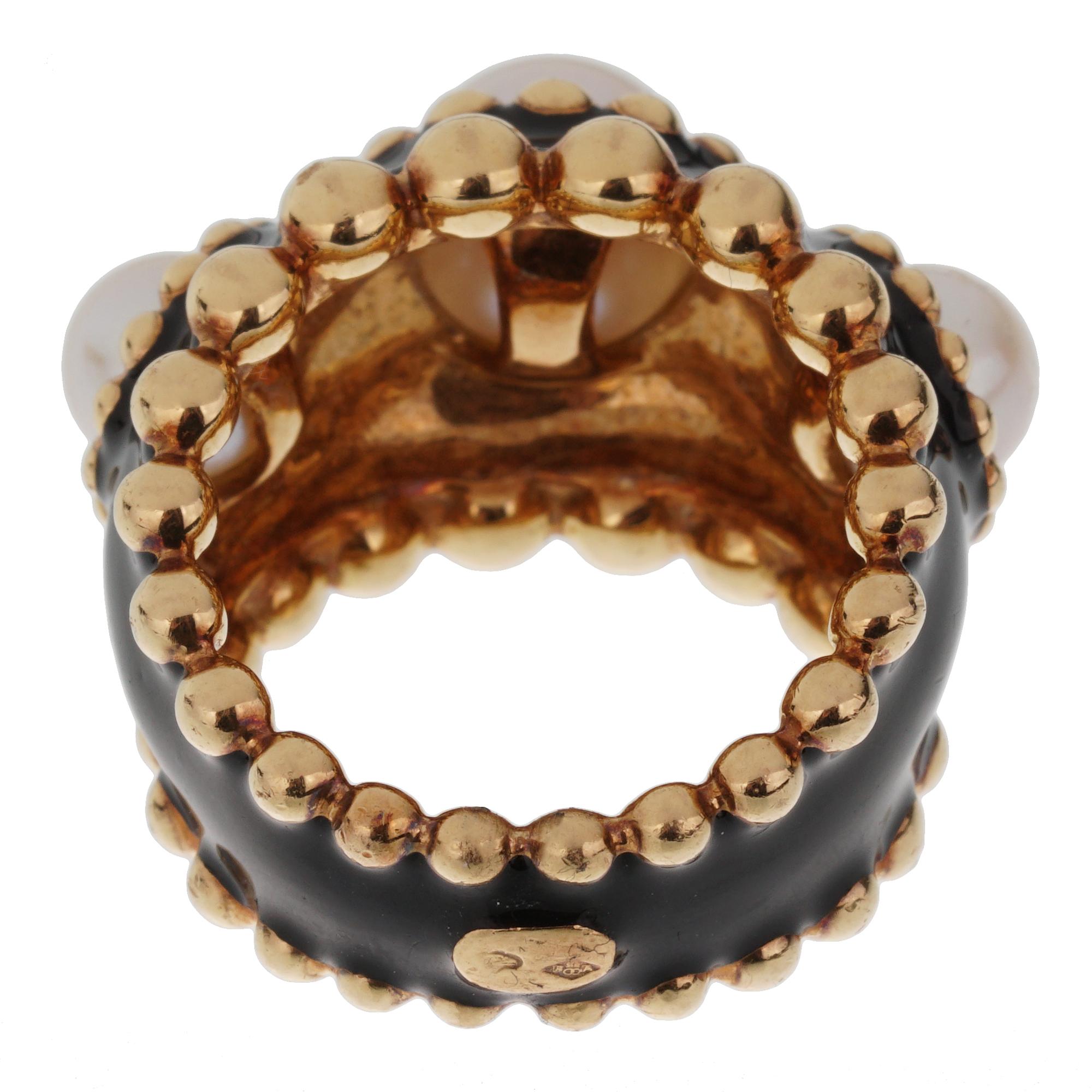 Mixed Cut Chanel Pearl Yellow Gold Beaded Cocktail Ring