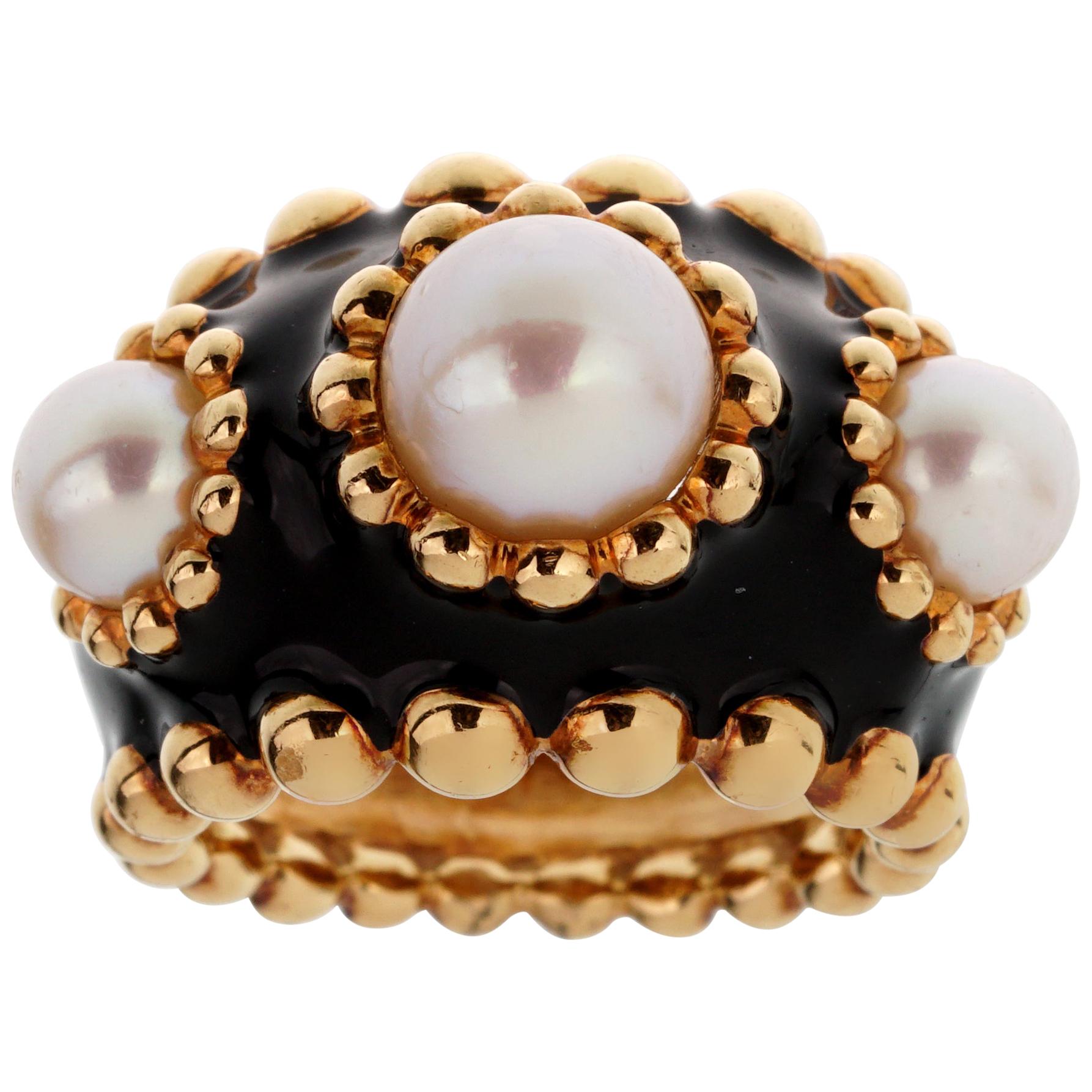 Chanel Pearl Yellow Gold Beaded Cocktail Ring