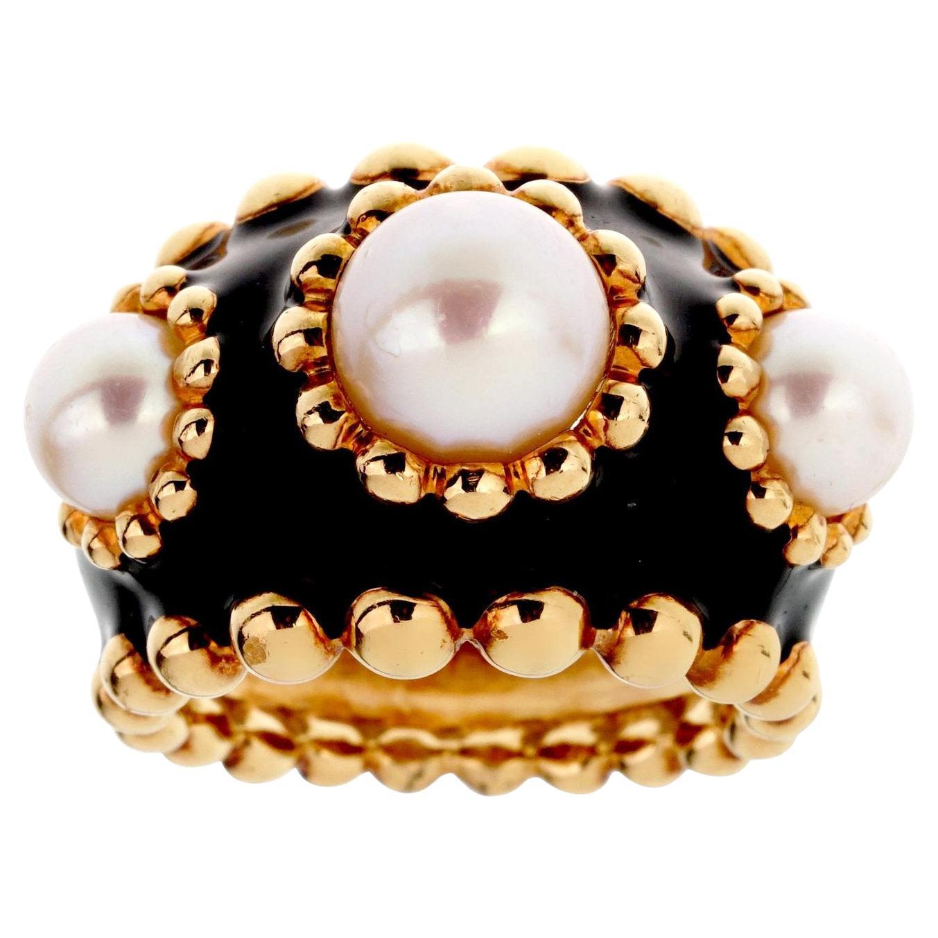 Chanel Pearl Yellow Gold Beaded Cocktail Ring For Sale
