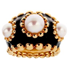 Chanel Pearl Yellow Gold Beaded Cocktail Ring