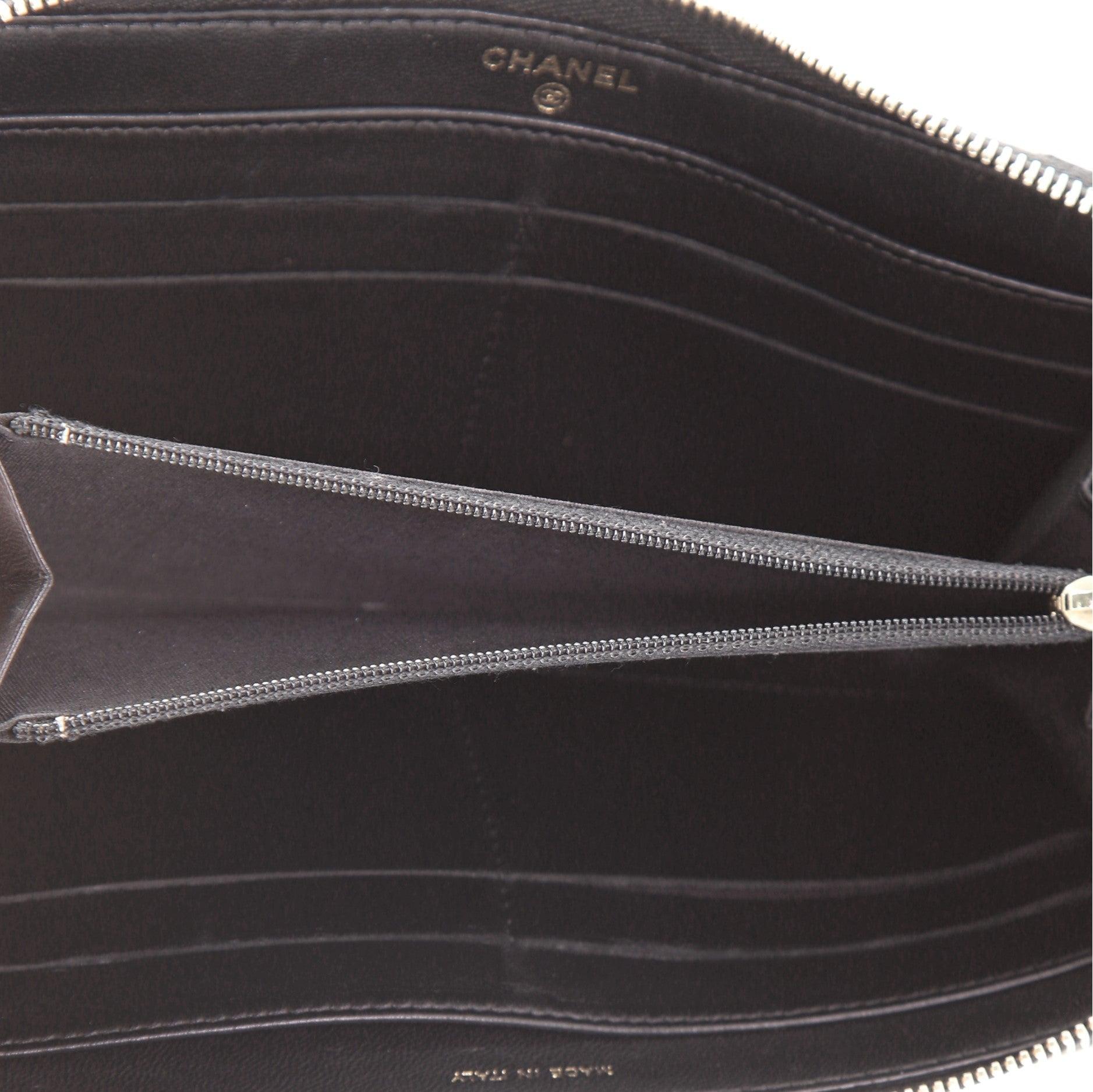 Women's Chanel Pearl Zip Wallet Lambskin Long Black Neutral Wallet For Sale
