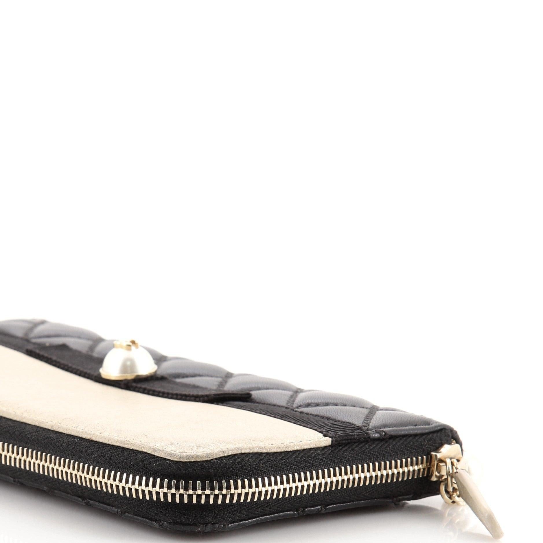 Chanel Pearl Zip Wallet Lambskin Long Black Neutral Wallet For Sale 2