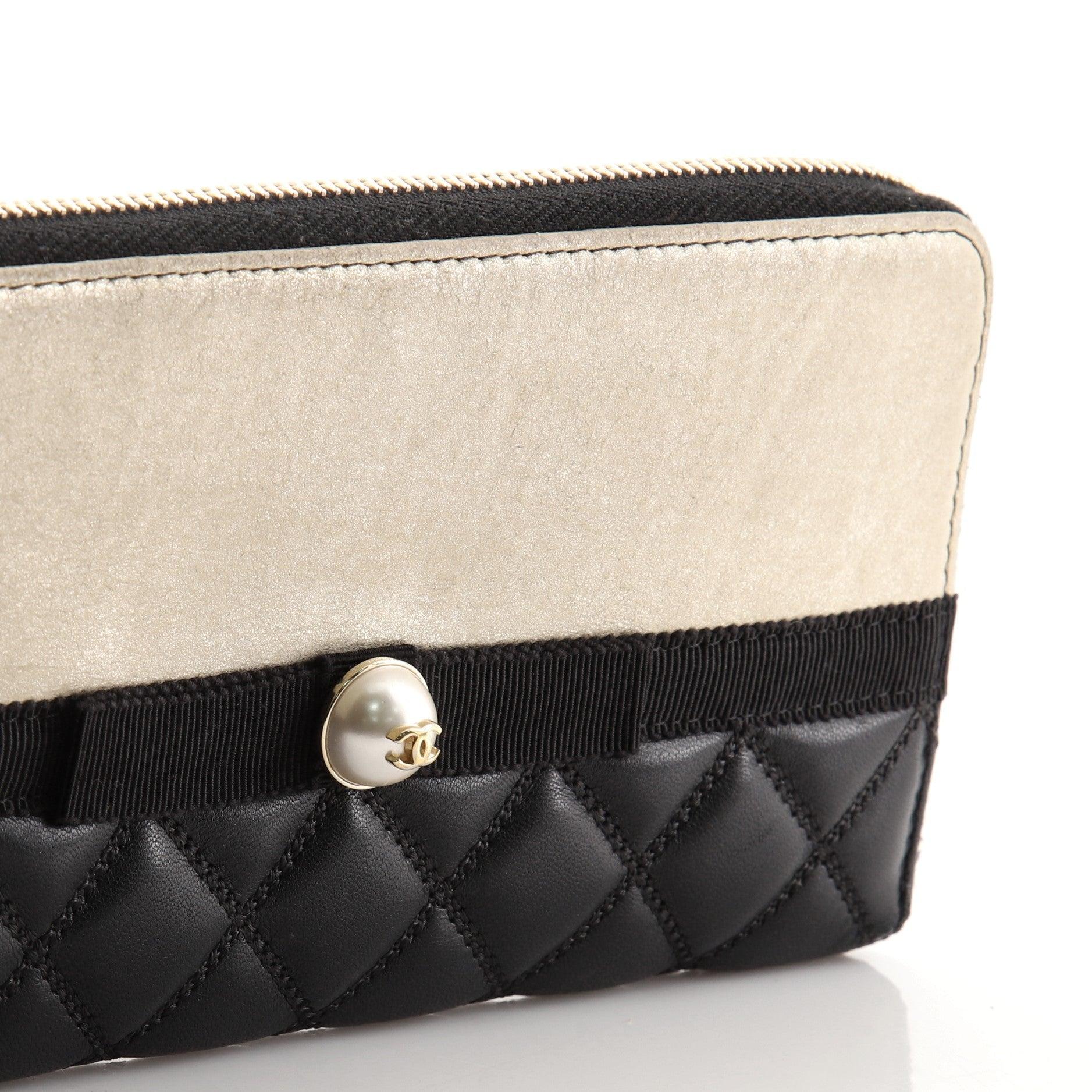 Chanel Pearl Zip Wallet Lambskin Long Black Neutral Wallet For Sale 3