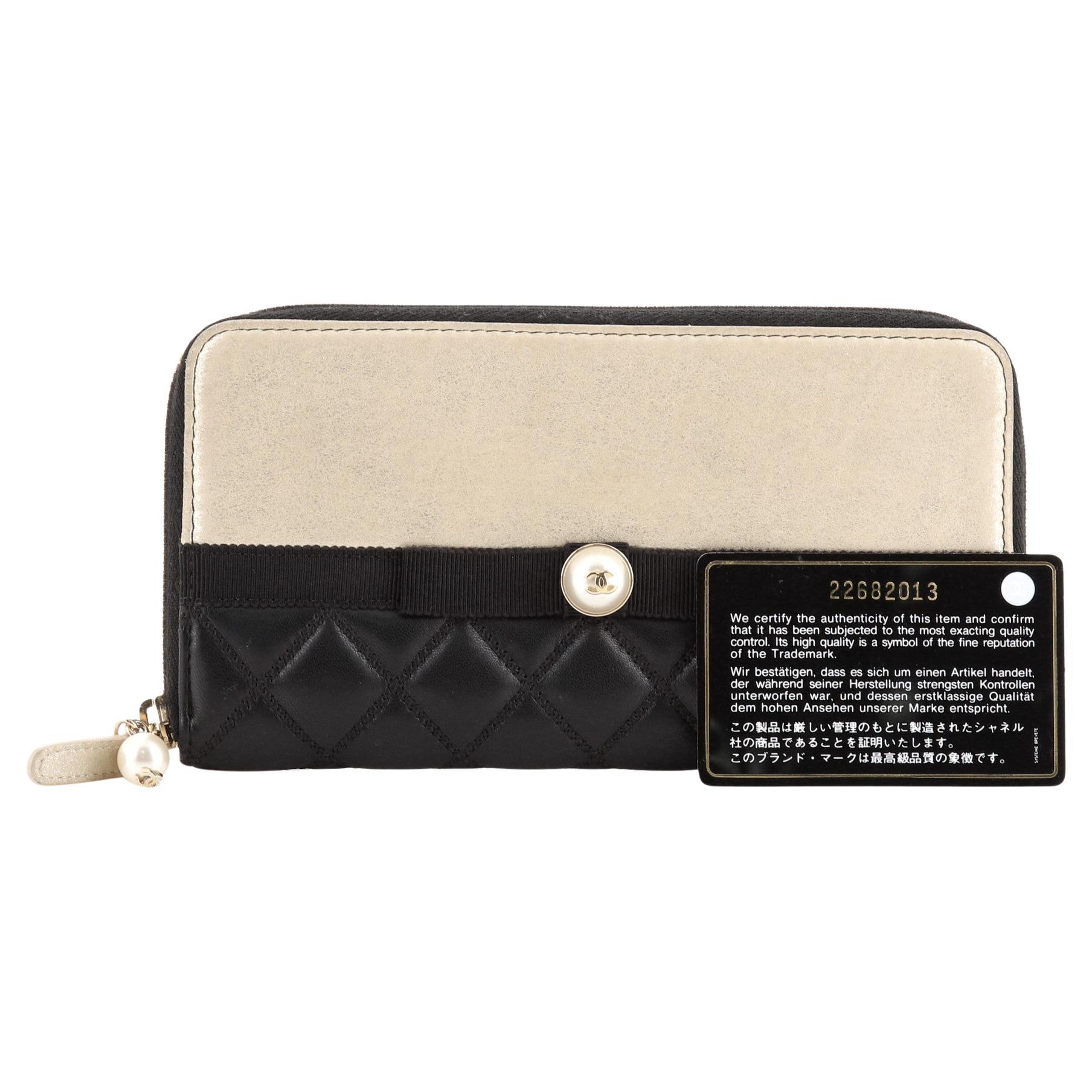 Chanel Pearl Zip Wallet Lambskin Long Black Neutral Wallet For Sale