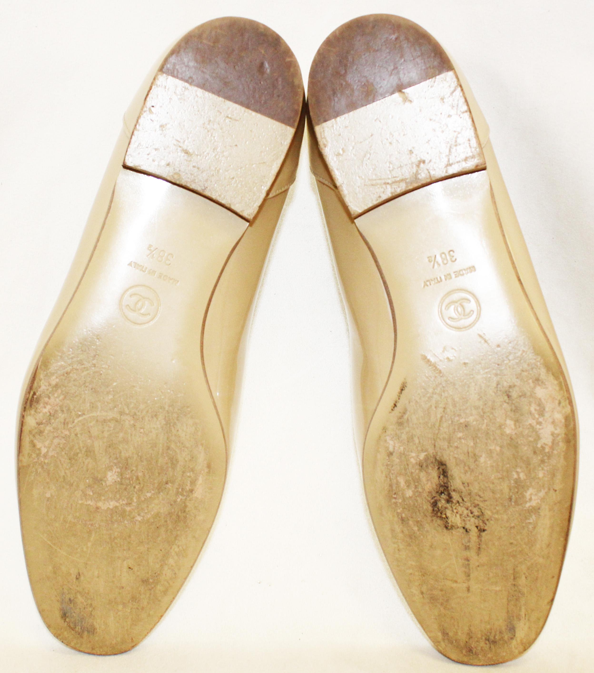 Chanel Pearlized Beige Patent Leather Flat Pumps 3