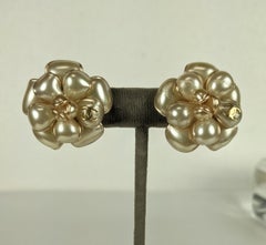 Chanel Pearlized Poured Glass Camellia Earrings